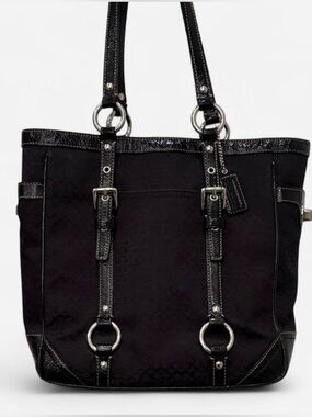 Coach Black Signature Canvas & Patent Leather-Trim Tote